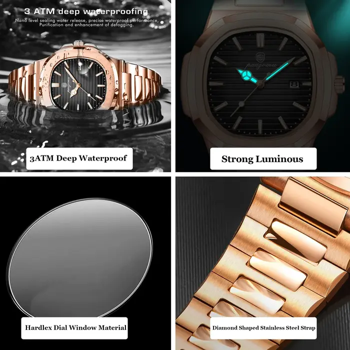 Montre Homme Affaires Acier Inoxydable Quartz Montre-bracelet Date Calendrier Sport Décontracté Lumineuse