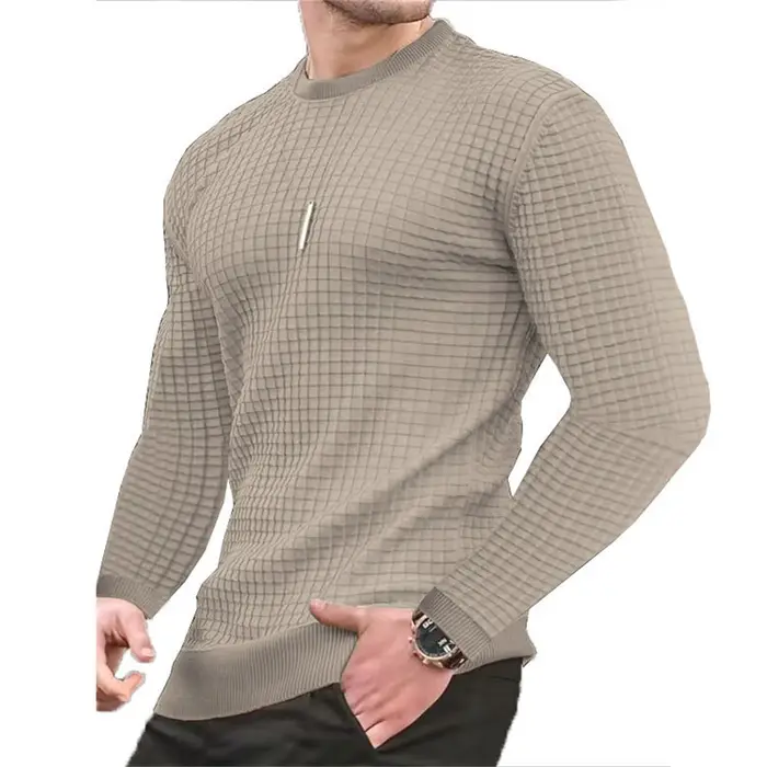 Manteau homme mode petit carreaux gaufré jeunesse col rond jacquard sweat à capuche à carreaux