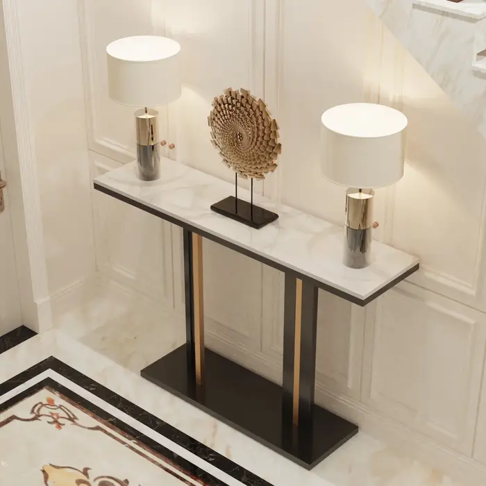Table console en marbre Bergame délicate, salon, chambre à coucher, canapé long étroit, présentoir d