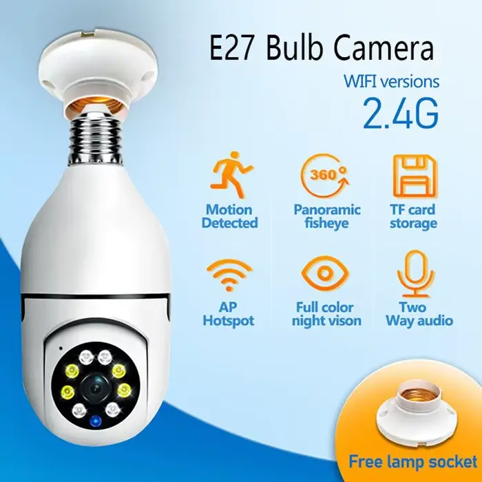 Caméra surveillance ampoule E27 1080P HD antivol extérieur intérieur moniteur WiFi vision nocturne audio IP sécurité
