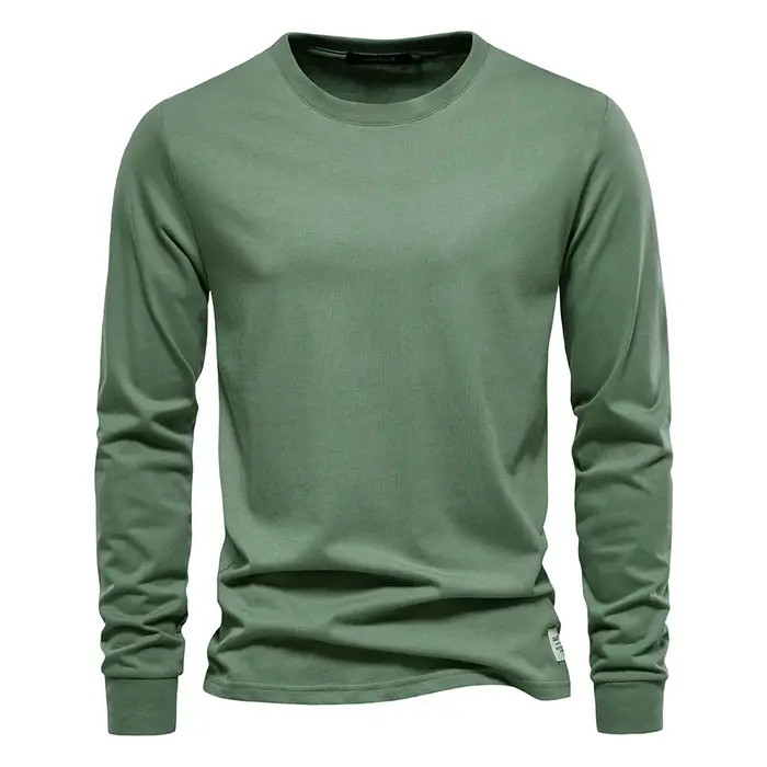 AIOPESON T-shirt en coton de couleur unie pour hommes Chemises décontractées à manches longues pour 