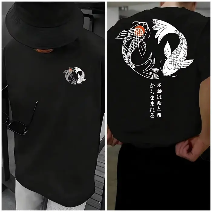 T-shirt unisexe en coton décontracté d'été, motif Harajuku Koi, style Y2K rétro urbain, coupe ample 