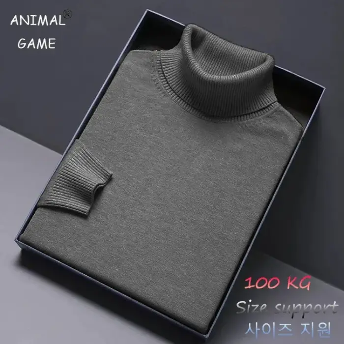 Jeu d'animaux col roulé tricots de luxe hommes pull coupe longue pull chandails couleur unie hommes 
