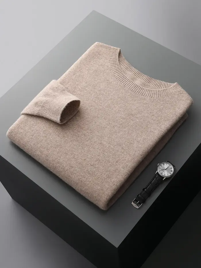 Pull basique en laine sans couture pour homme, col rond, couleur unie, 100% laine mérinos, tricot dé