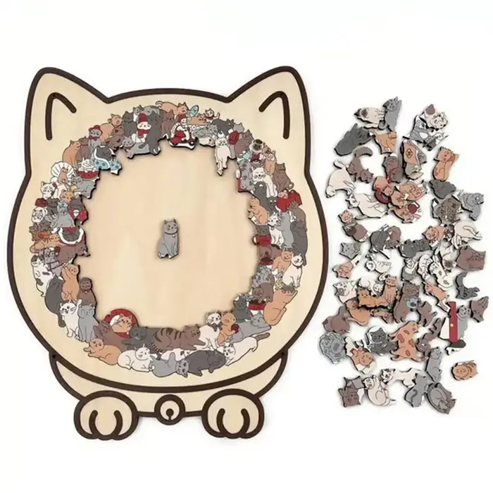 Puzzle en bois en forme de chat, 135 pièces, pièces de Puzzle irrégulières uniques, cadeaux d'annive