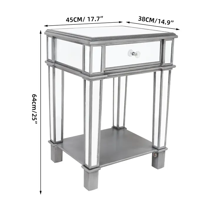 Table d'appoint miroir argentée pour salon chambre, 2 niveaux, côté canapé, armoire de chevet, table