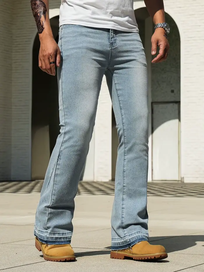 Jean évasé vintage bleu clair/noir pour homme