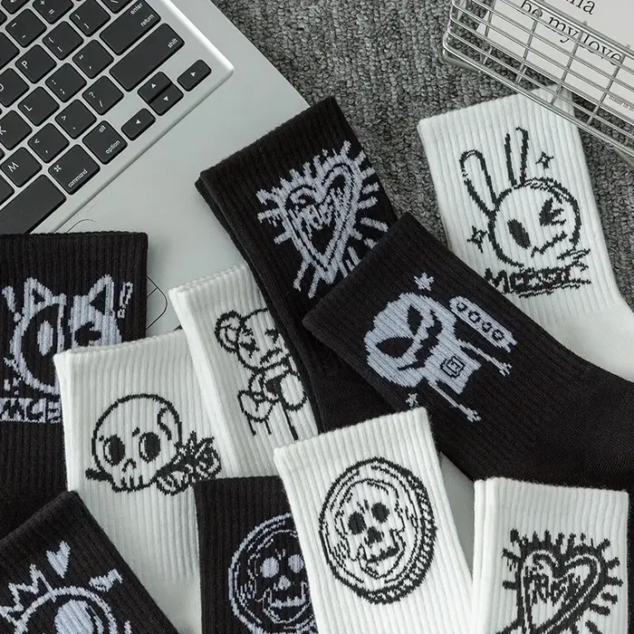 Lot 10 paires chaussettes diablotin pour chasse - Motif personnalisé noir blanc occasions tendance