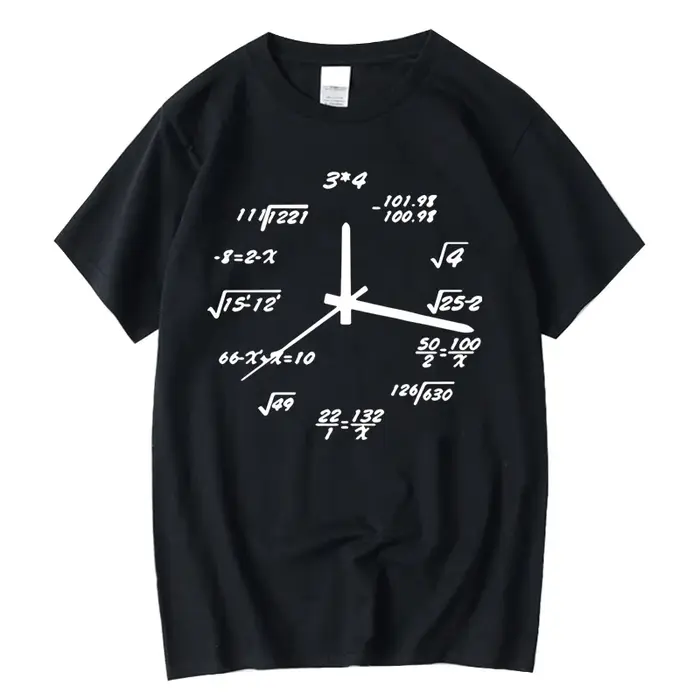 T-shirt homme 100% coton décontracté drôle horloge mathématique imprimer été ample col rond T-shirt 