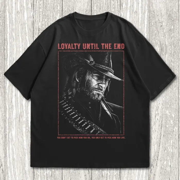 T-shirt vintage Arthur Morgan Loyalty Until The End avec portrait de cowboy, en coton doux, à manche