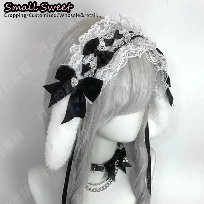 Goth lapin oreille arc bandes de cheveux Harajuku gothique Lolita Y2K fille oreilles de lapin bandea