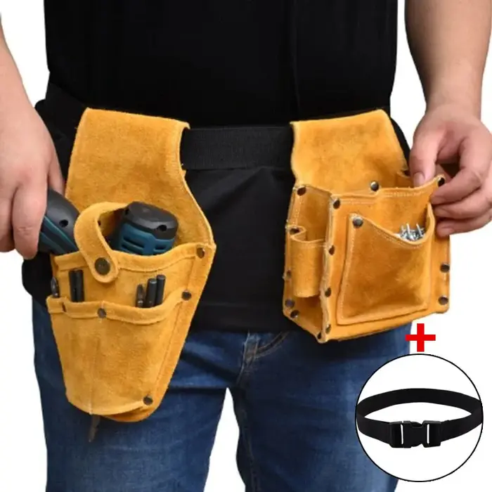 Sac de taille portable en cuir de vachette avec ceinture, sac de perceuse électrique, vis, pièces mé