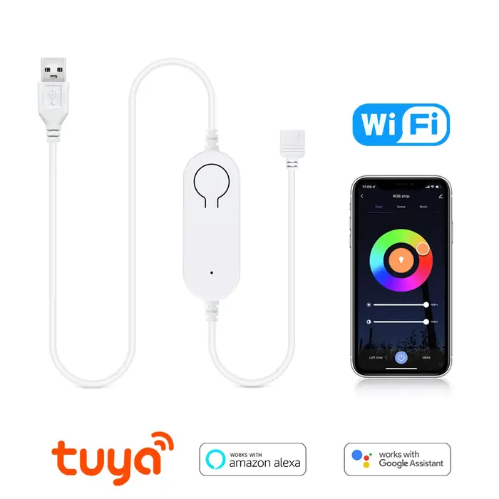 Contrôleur de bande LED intelligent, USB 5V, TUYA, WiFi, RVB, gradateur de bande LED, 4 broches, Sma