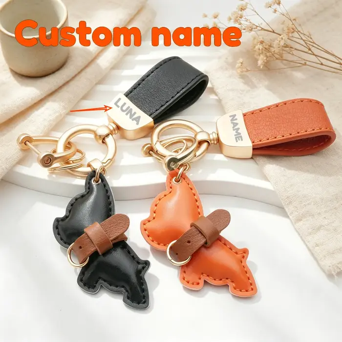 Porte-clés tendance personnalisé avec pendentif chien bouledogue français, breloque en cuir gravée, cadeau personnalisé pour femme