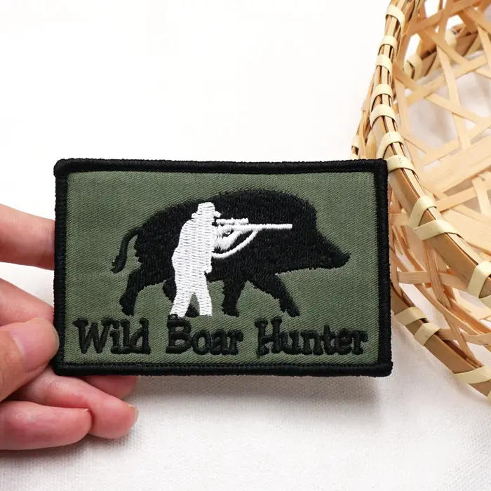 Patch brodé chasseur de sangliers, thermocollant ou à coudre, pour vestes de chasse, sacs à dos, app