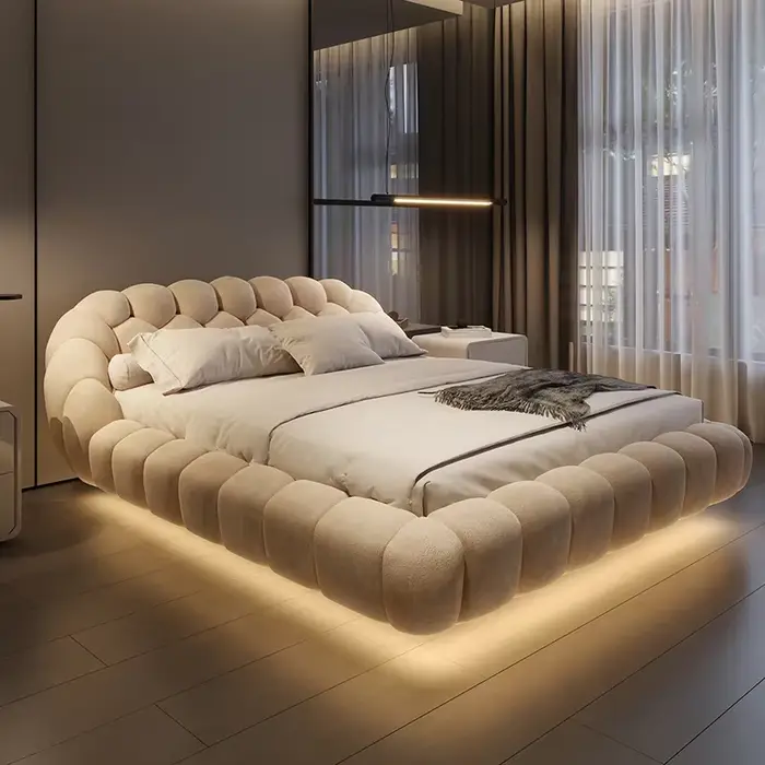 Lit flottant en laine d'agneau, esthétique, princesse, mariage, haut de gamme, qualité, appartement 