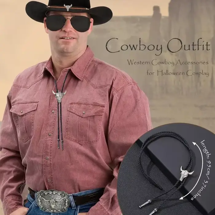 Costume de Cowboy pour hommes et femmes, chapeau de Cowboy occidental, Bolo, cravate, boucle, ceinture, ensemble d'accessoires pour Halloween, fête Cosplay Disfraz