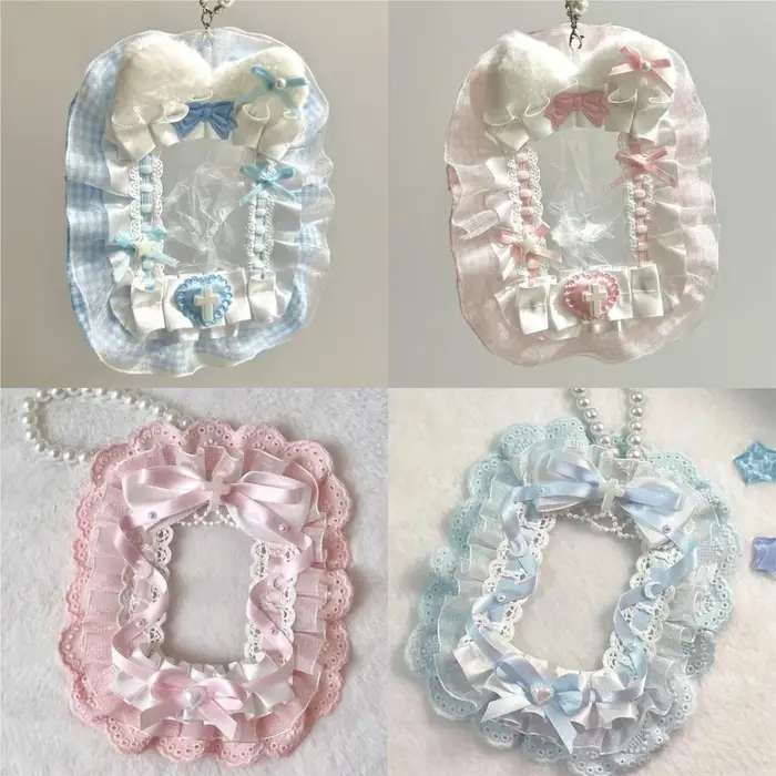 Doux bricolage porte-carte en peluche avec ruban Anime dentelle Photocard étui Lolita idole affichag