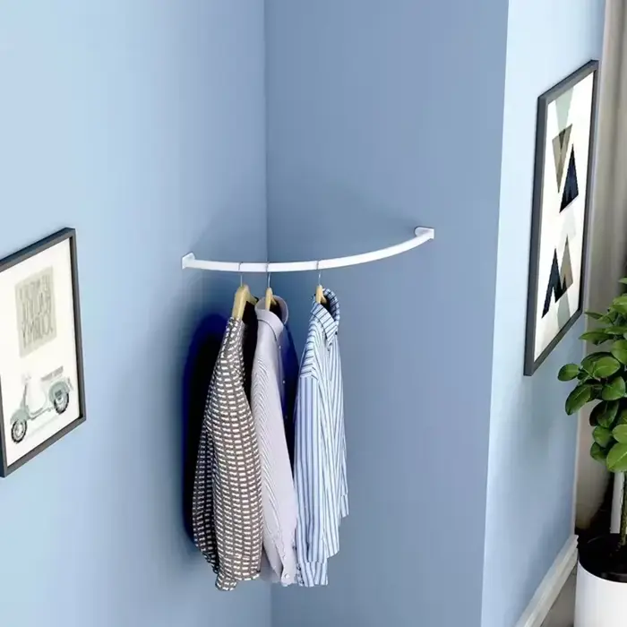 Porte-manteau d'angle multifonction mural, tringle à vêtements en tuyau pour présentation, rangement