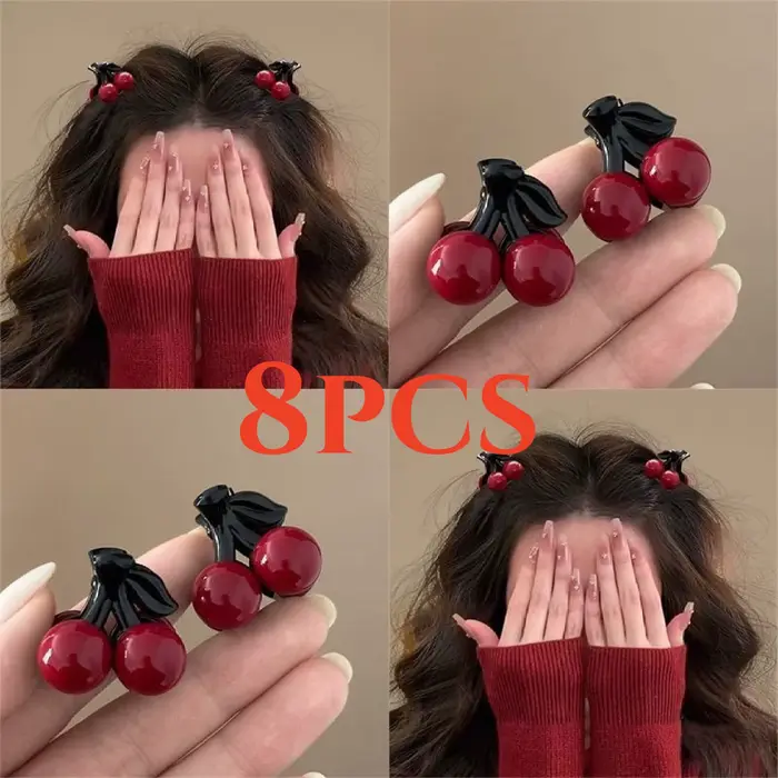 4-8 pièces de cerise de perles rouges, petites pinces à cheveux, douces, filles, cheveux cassés, Min