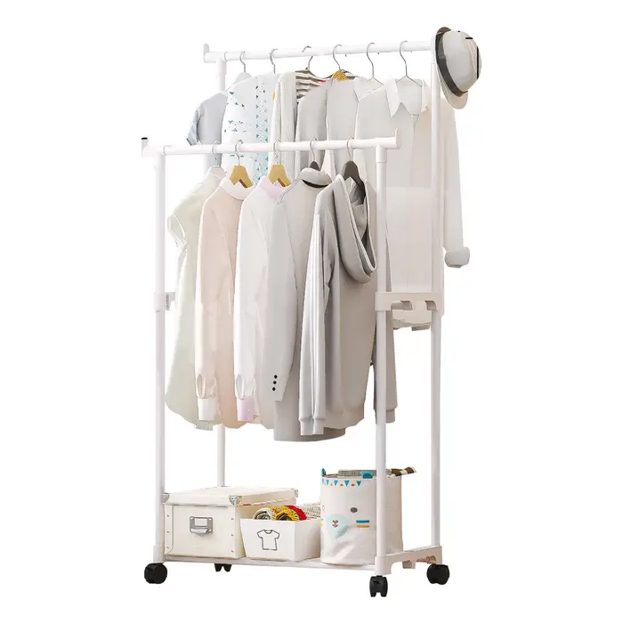 Porte-vêtements à Double tiges, organisateur de vêtements Portable, porte-vêtements avec roulettes, 
