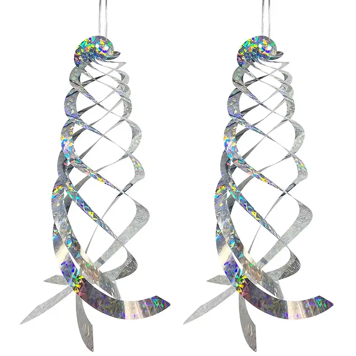 Répulsifs spirales réfléchissants pour oiseaux, 2 pièces, dissuasifs suspendus, empêchent les pigeon