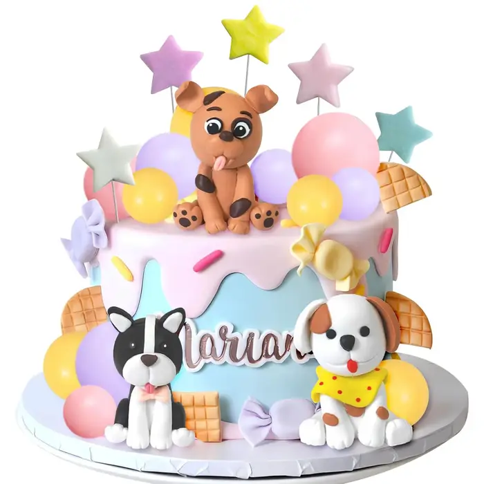 Décoration de gâteau pour chien, Figurines en argile, étoile de chiot, jaune, rose, violet, boule, d