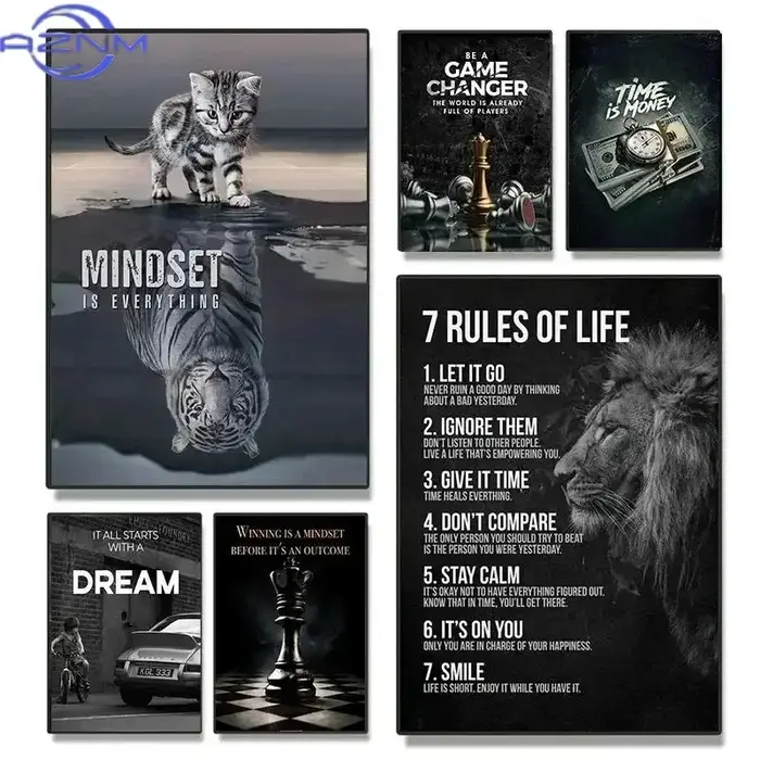 Impression sur toile avec citation inspirante sur le succès du lion, art mural motivant pour le bureau, décoration de salon, affiche animale encourageante