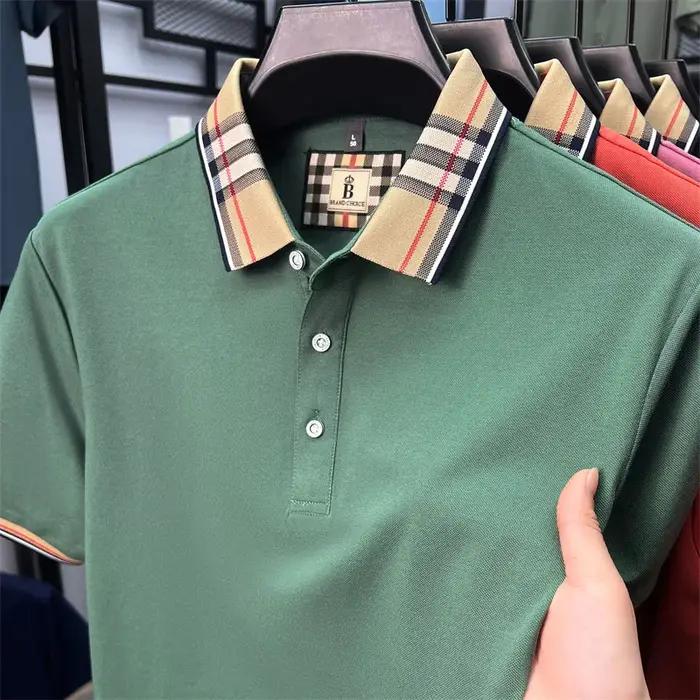 Marque de mode de luxe à manches courtes polo shirt hommes été de haute qualité coton soyeux respira