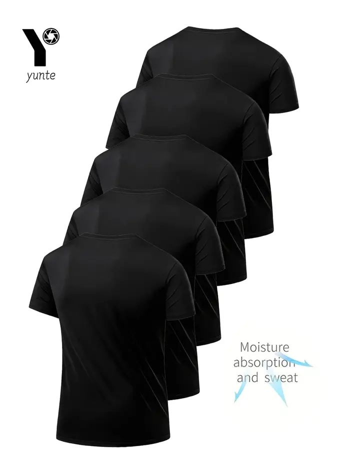T-Shirt à Col Rond pour Homme, Noir Ultra observateur, vaccage Rapide, Respirant, Absorbant la Sueur