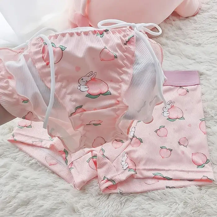 2 pièces mignon Couple ensemble de sous-vêtements hommes Boxer Shorts Loli dentelle culotte fil coton culotte confortable amoureux sous-vêtements Lingerie