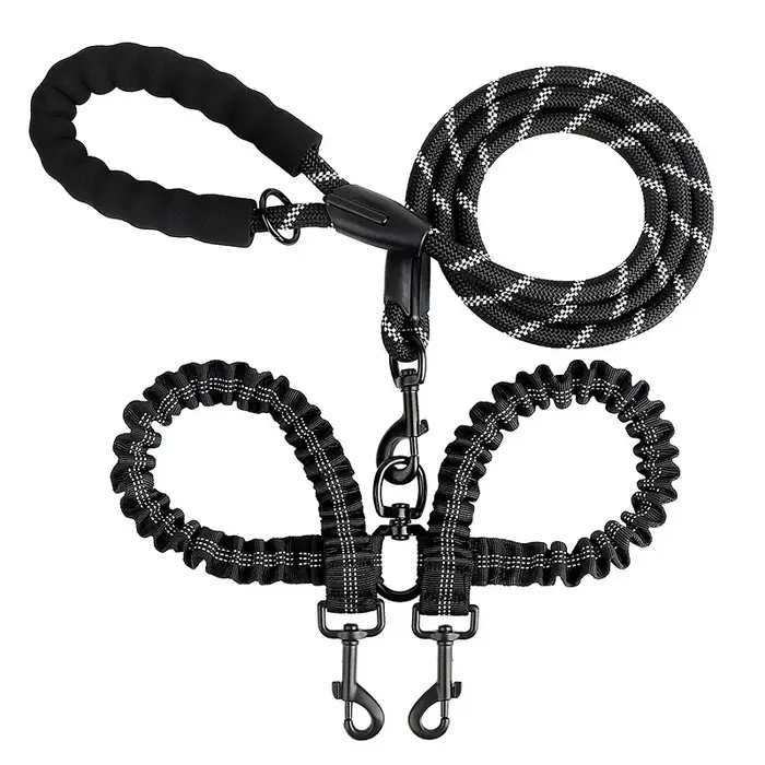 Nouvelle laisse de traction double pour animaux de compagnie, réflexion nocturne, anti-emmêlement, e