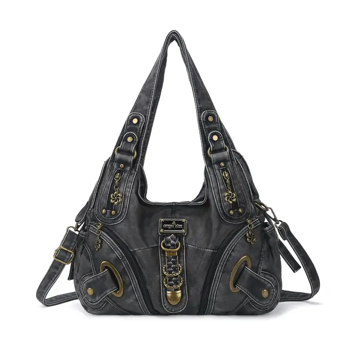 Sac à main vintage noir grande taille Angel Kiss pour femme, sac à bandoulière tendance, sacoche à p