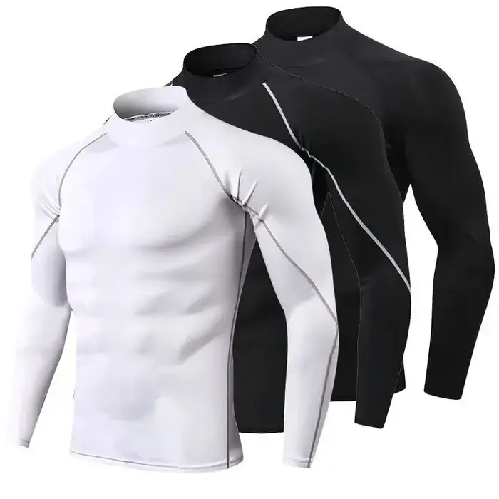 Compression t-shirt hommes à manches longues musculation Sport t-shirts décontracté séchage rapide g