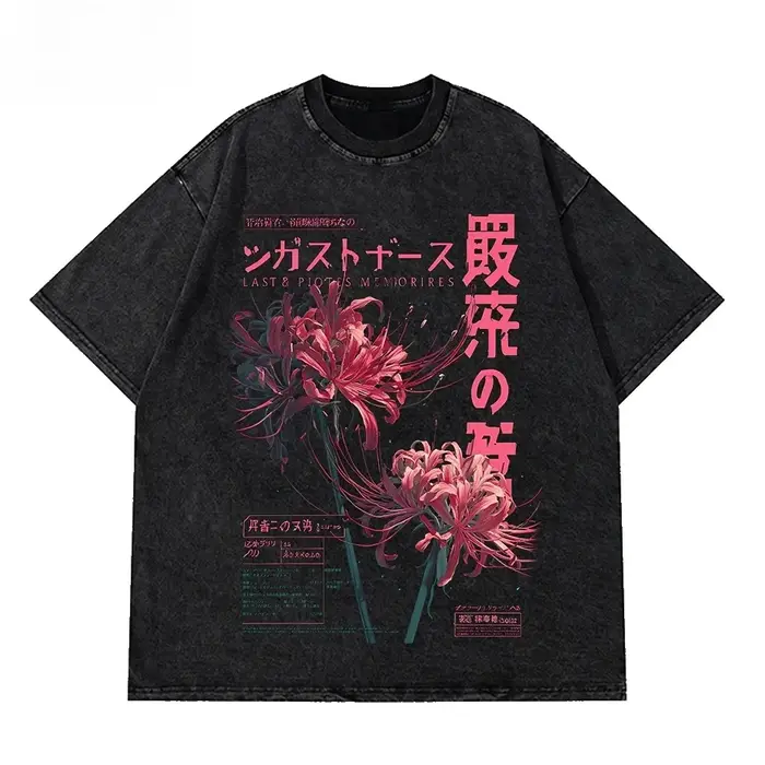 Grunge fleur japonais araignée Lily lavé nouveauté hommes vêtements t-shirt graphique T-Shirts homme