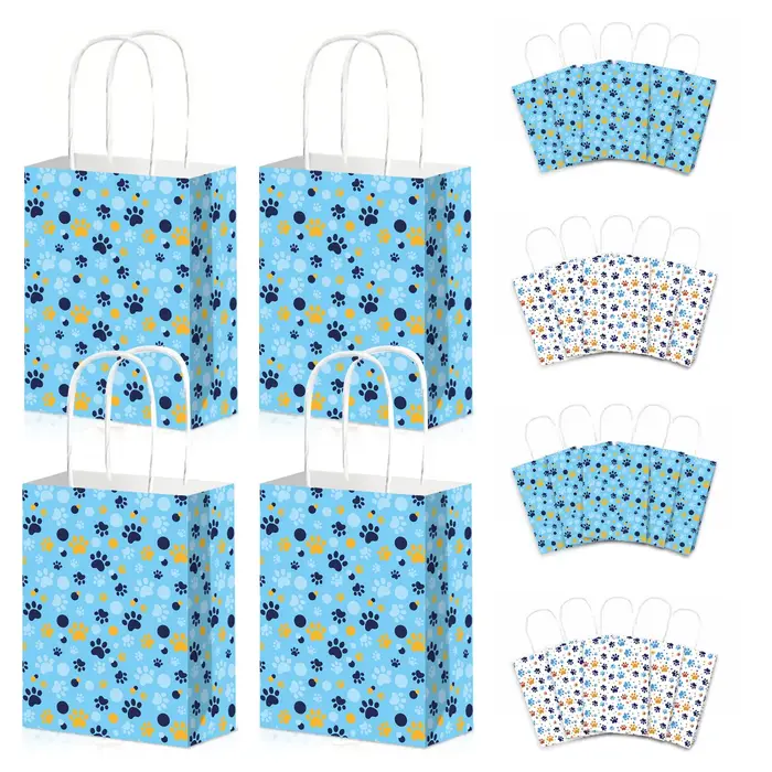 12 sacs à cadeaux de fête d'anniversaire pour chien bleu