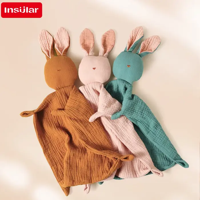 Serviette apaisante pour bébé, 100% mousseline de coton, mouchoir de dessin animé pour bébé, lapin m