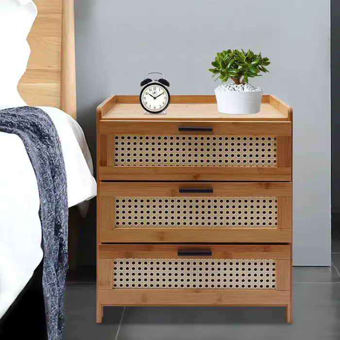 Table de chevet en bois de bambou à 3 tiroirs, armoire de rangement, meuble de chevet de chambre à c