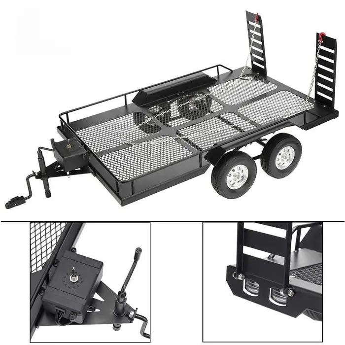 Remorque métallique à double essieu Trx4 Km2 D90 Scx10 Easy Control 1/10, grand remorque universelle