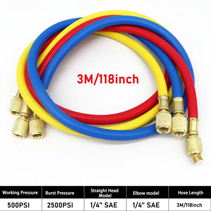 Jeu de tuyaux de chargement de réfrigérant, 3M/118 pouces, 3 pièces (2500 ~ 500) PSI AC, convient à 