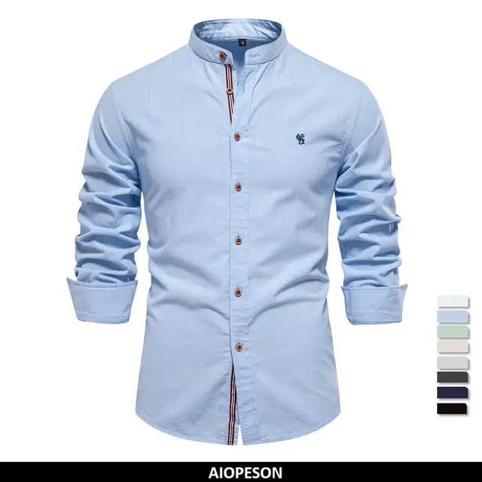 AIOPESON 100% coton chemise sociale hommes couleur unie à manches longues haute qualité marque chemi