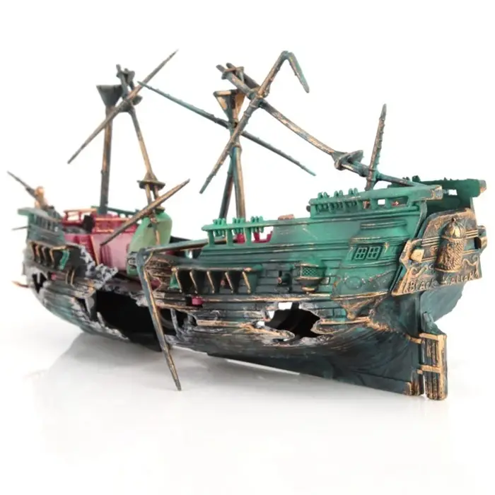 Grande décoration d'aquarium, bateau en plastique, bateau d'aquarium fendu à Air, décor d'aquarium C