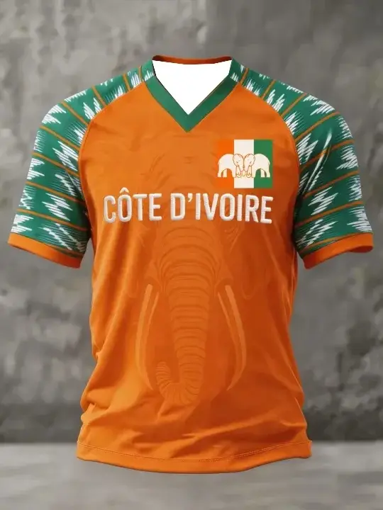 T-shirt de supporter de football Côte d'Ivoire à manches courtes, respirant, séchage rapide, style s
