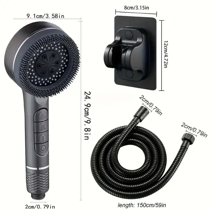 Pommeau douche auto-nettoyant 4 modes avec brosse silicone arrêt eau un bouton haute pression ABS filtre