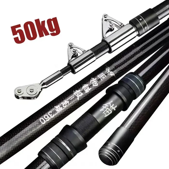 Canne à pêche télescopique en carbone de 2.1-4.5M, 50kg au-dessus de super dur, longue Distance, bat