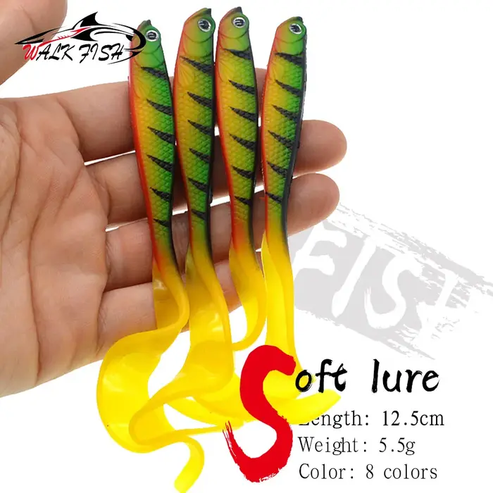 WALK FISH 4 pièces gabarits Wobblers leurre de pêche 12.5 cm 5.5g alose t-tail appât souple artifici