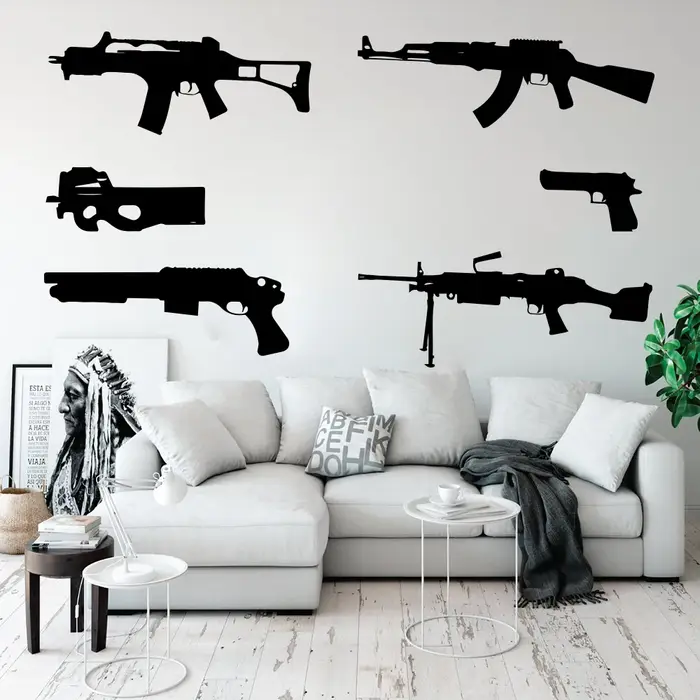 Autocollants muraux AK 47 3D pour chambre d'enfant, décoration murale facile à installer, vinyle PVC écologique, chambre à coucher, salon, salle de jeu
