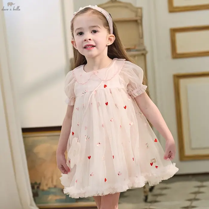 Robe en maille pour enfants Dave Bella, robe de princesse brodée, robe d'été à manches courtes pour 