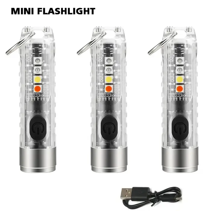 Mini lampe de poche porte-clés type-c, charge rapide, étanche IP66, avec aimant, multifonction, aver