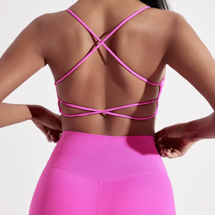 Soutien-gorge de sport pour femmes, sous-vêtements de couleur unie, dos croisé, Fitness, haut de Yog